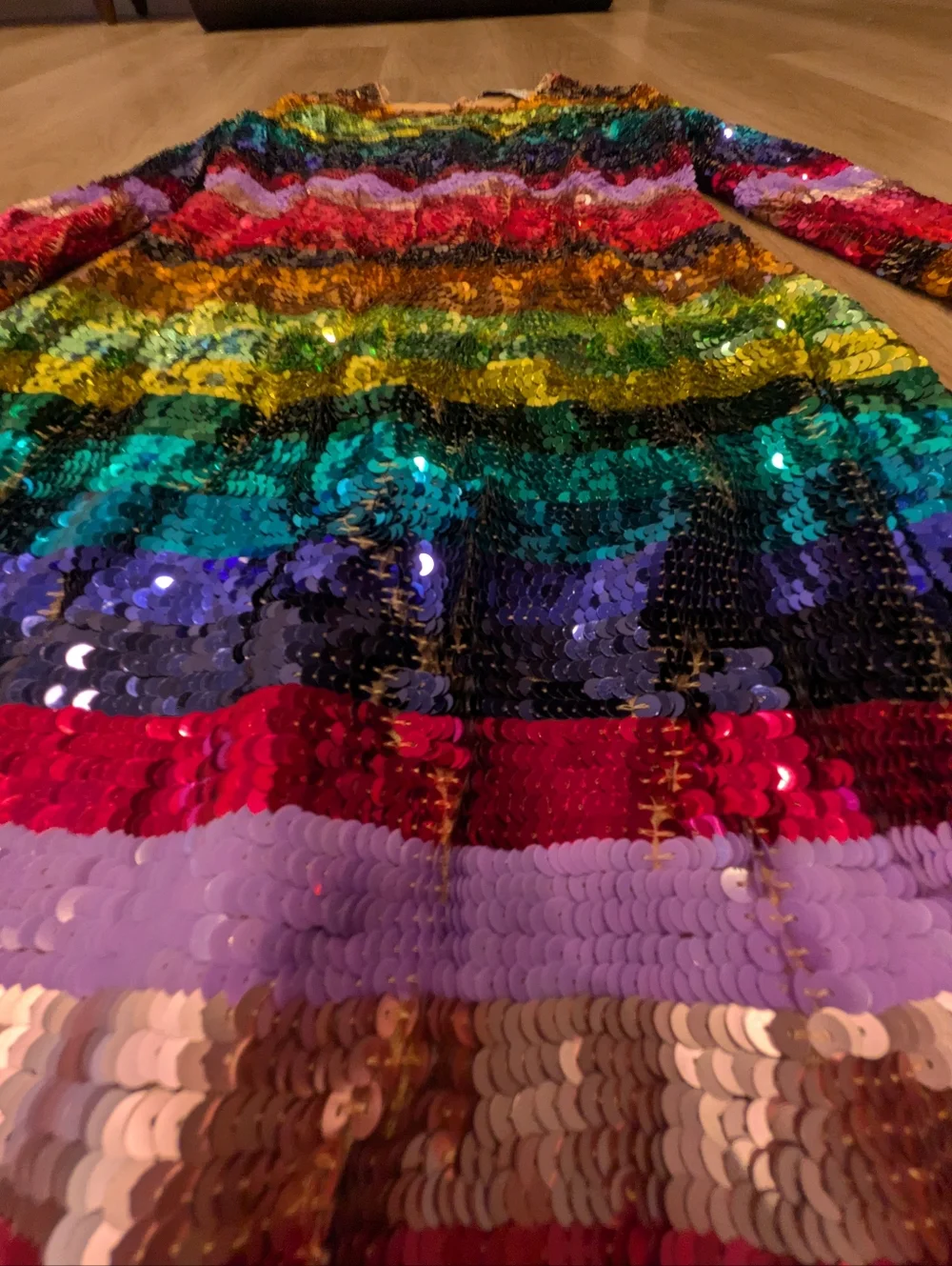 Mac Duggal Multicolor Sequin Stripe Long Sleeve Dress - Picture 2 of 9